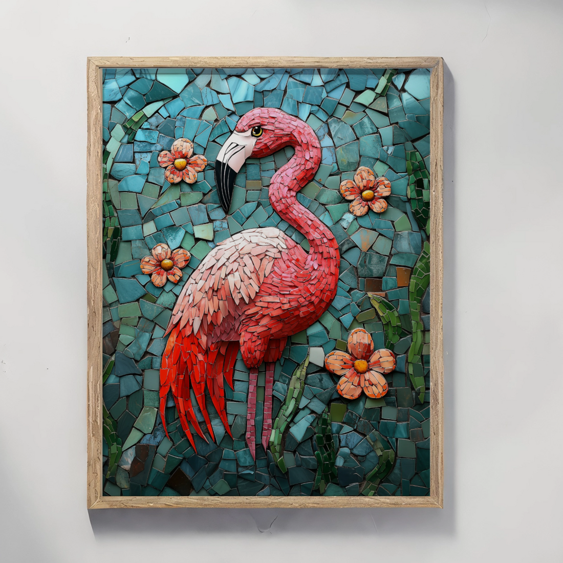Vibrant Mosaic Flamingo: Stunning Artistic Interpretation of Greater Flamingo Beauty. High Resolution Digital Download 300 DPI