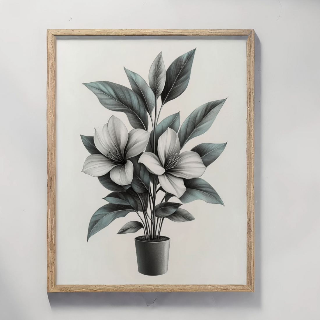 Vintage Boho Botanicals: Elegant Black and White Floral Pencil Art. High Resolution Digital Download 300 DPI