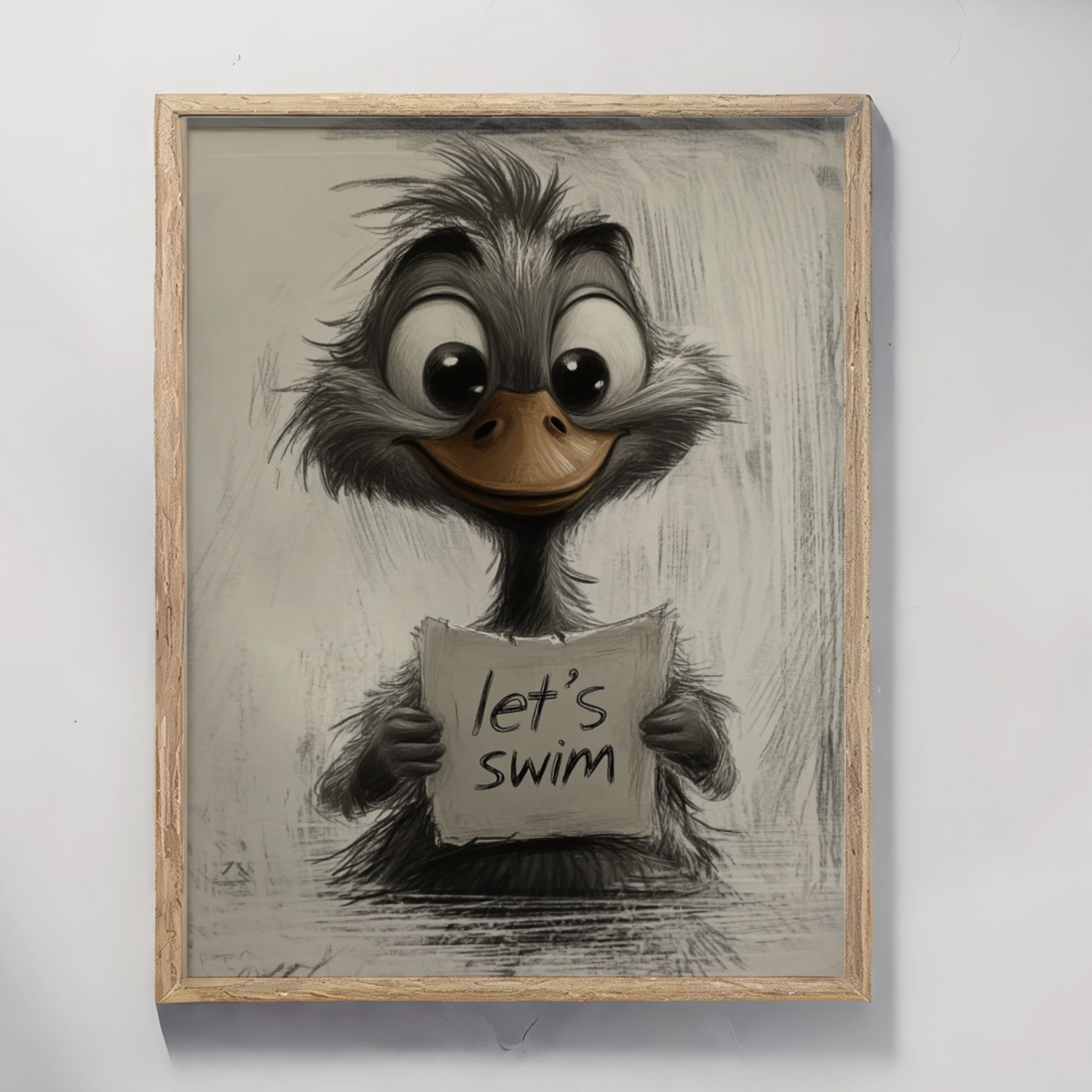 Whimsical Goose Adventure: Charcoal Sketch Storytelling with Playful Nautical Charm. High Resolution Digital Download 300 DPI