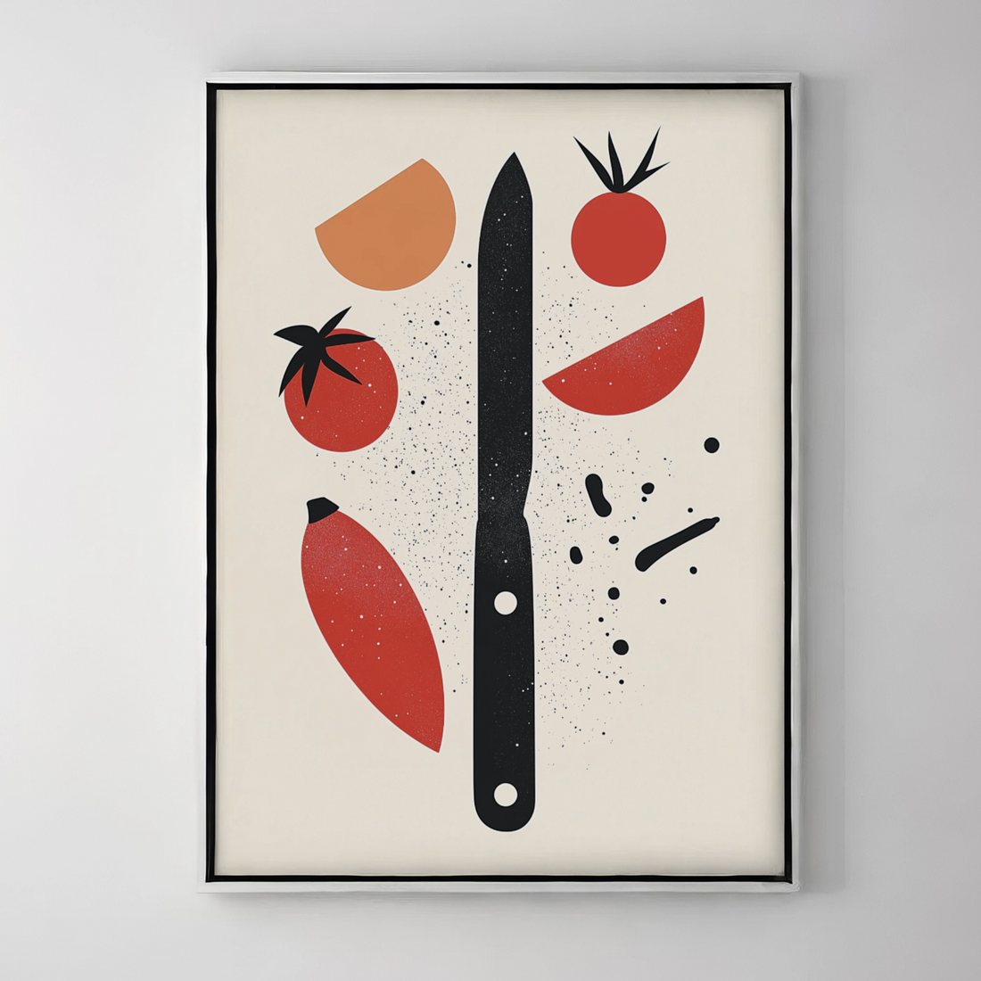 Culinary Minimalism: Iconic Knife with Playful Veggie Accents Wall Art. High Resolution Digital Download 300 DPI