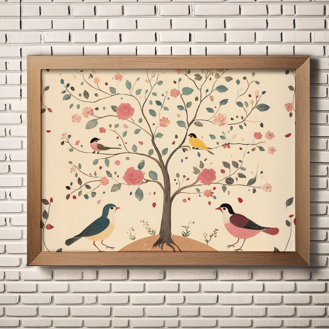 Ethereal Union: Birds Gather Around a Blossoming Tree. High Resolution Digital Download 300 DPI