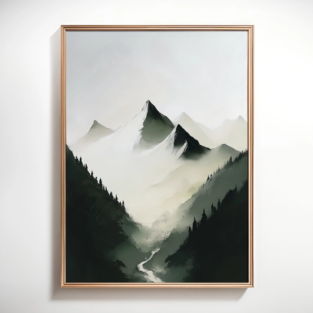 Alpine Mist: Majestic Snowy Peaks Embraced by Pine Forest Wilderness. High Resolution Digital Download 300 DPI