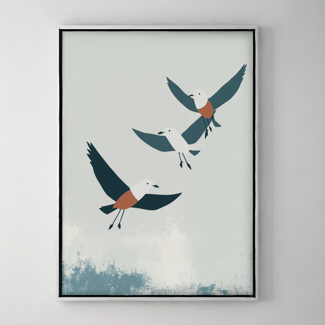 Serene Flight: Aesthetic Painting of Circling Seagulls in a Calm Sky. High Resolution Digital Download 300 DPI