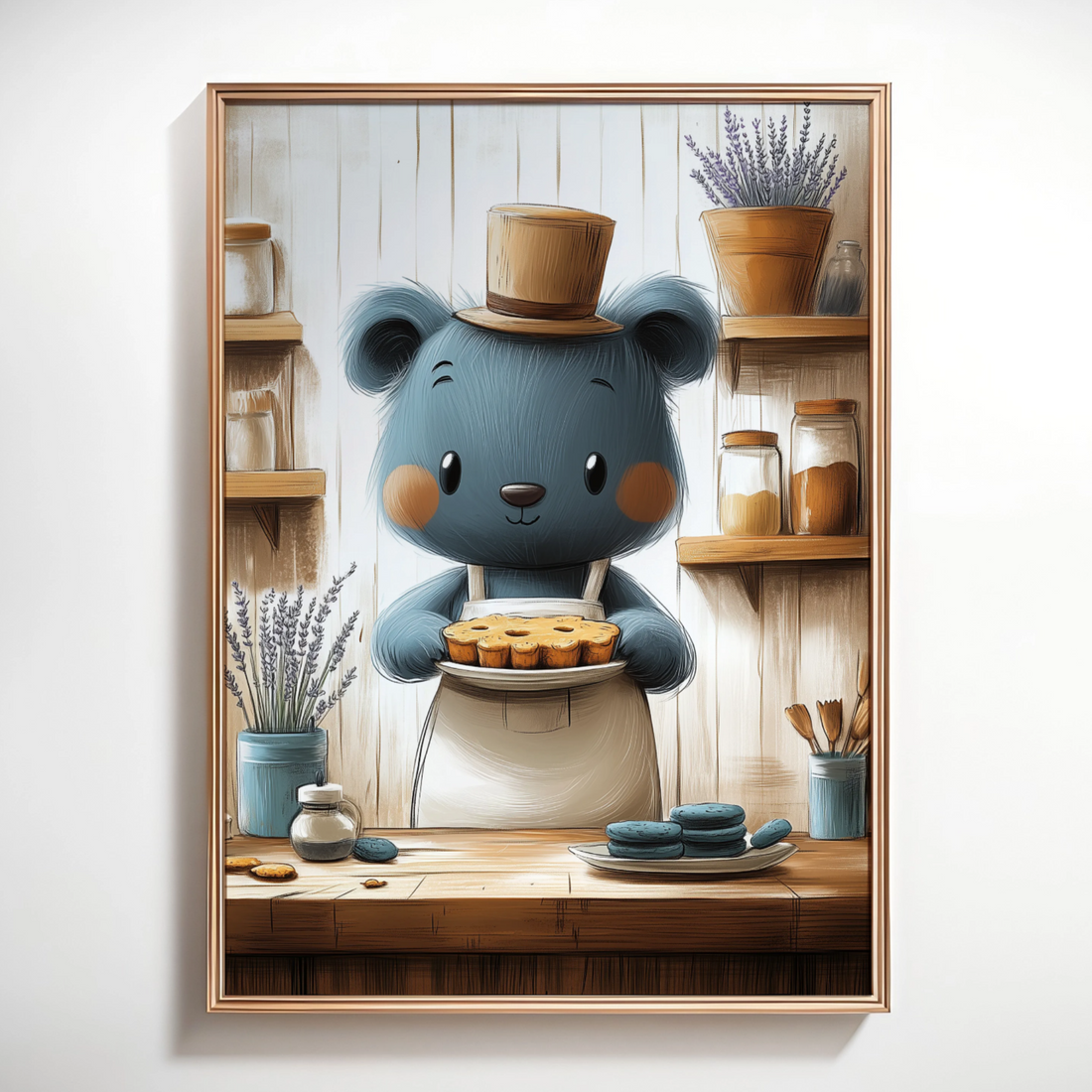 Whimsical Baker Bear: Cozy Kitchen Charm with Freshly Baked Cookies. High Resolution Digital Download 300 DPI