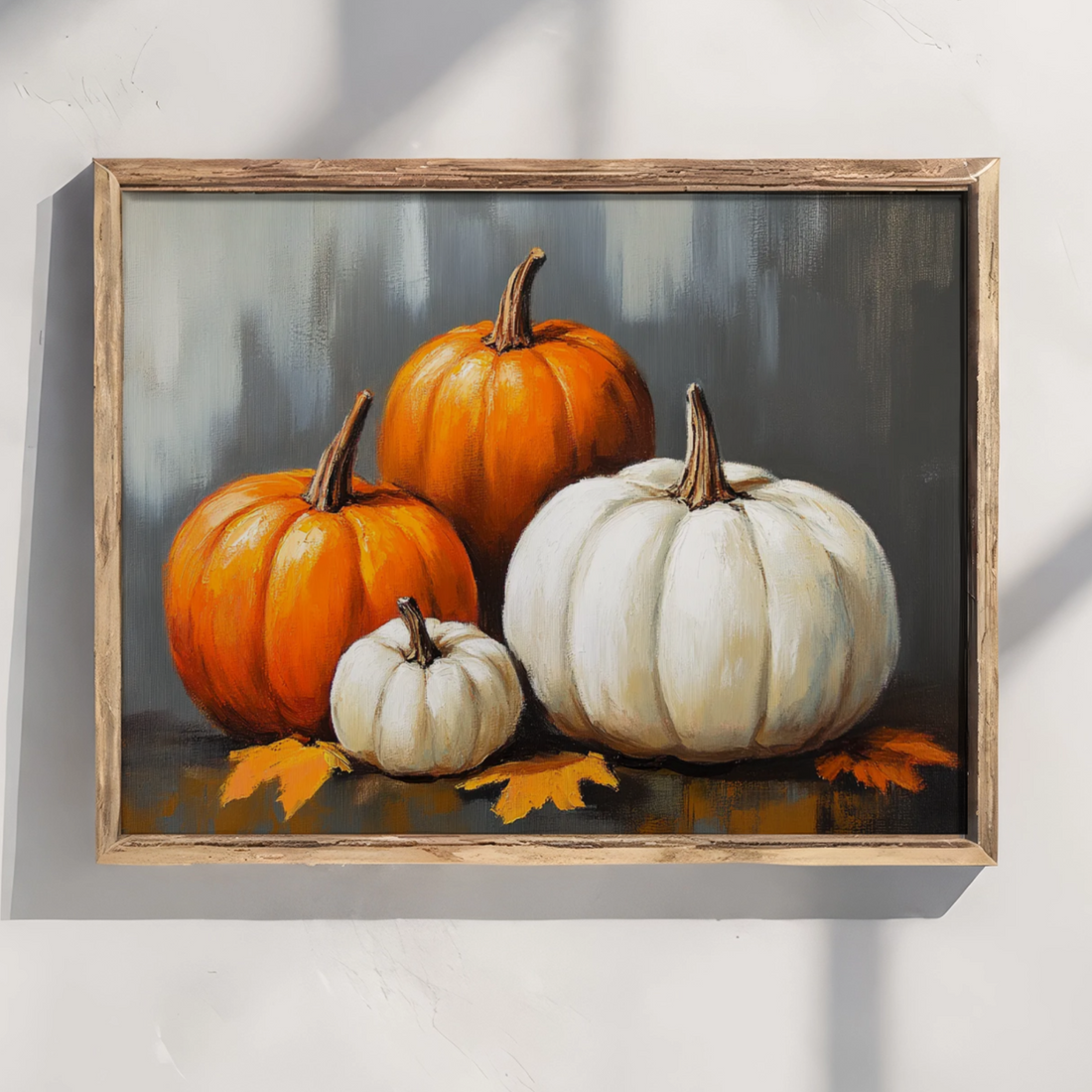 Rustic Harvest: Textured Pumpkin Painting on Moody Gray Canvas. High Resolution Digital Download 300 DPI