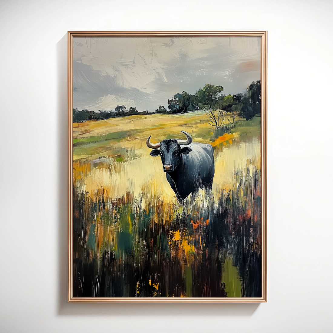 Majestic Black Buffalo: Serene Wildlife in Lush Wildflower Meadow. High Resolution Digital Download 300 DPI