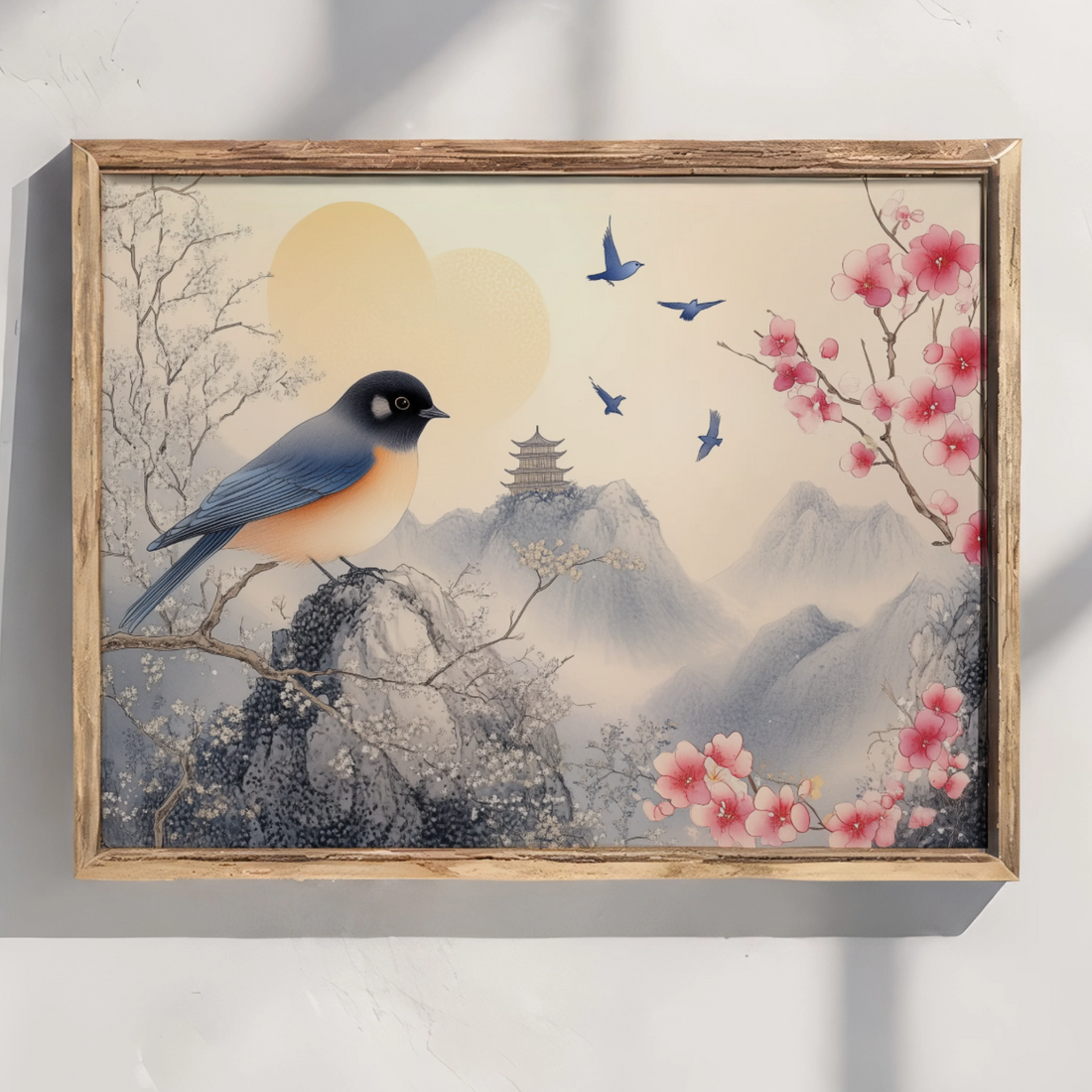 Avian Paradise: Elegant Bird Amidst Vibrant Flora and Soaring Companions. High Resolution Digital Download 300 DPI