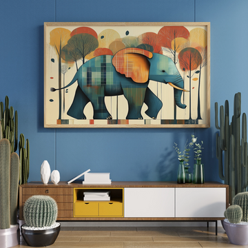 Vibrant Elephant Oasis: Colorful Abstract Wildlife Canvas Art Print. High Resolution Digital Download 300 DPI.