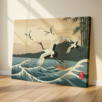 Elegant Asian Wall Art Flying Birds Mountain Sea Art Decor. High Resolution Digital Download 300 DPI.