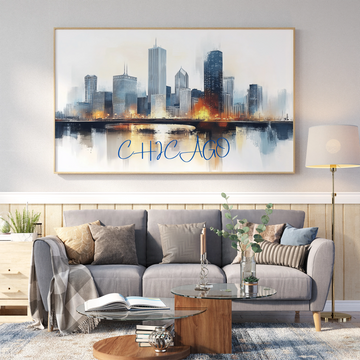 Vibrant Chicago Reflections: Abstract Urban Cityscape Canvas Art Print. High Resolution Digital Download 300 DPI.