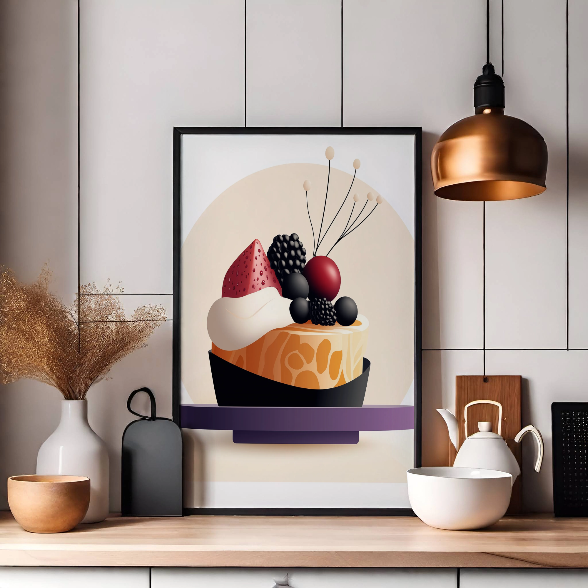 Delicious Indulgence: Wall Art of Creamy Dessert Topped with Fresh Berries. High Resolution Digital Download 300 DPI