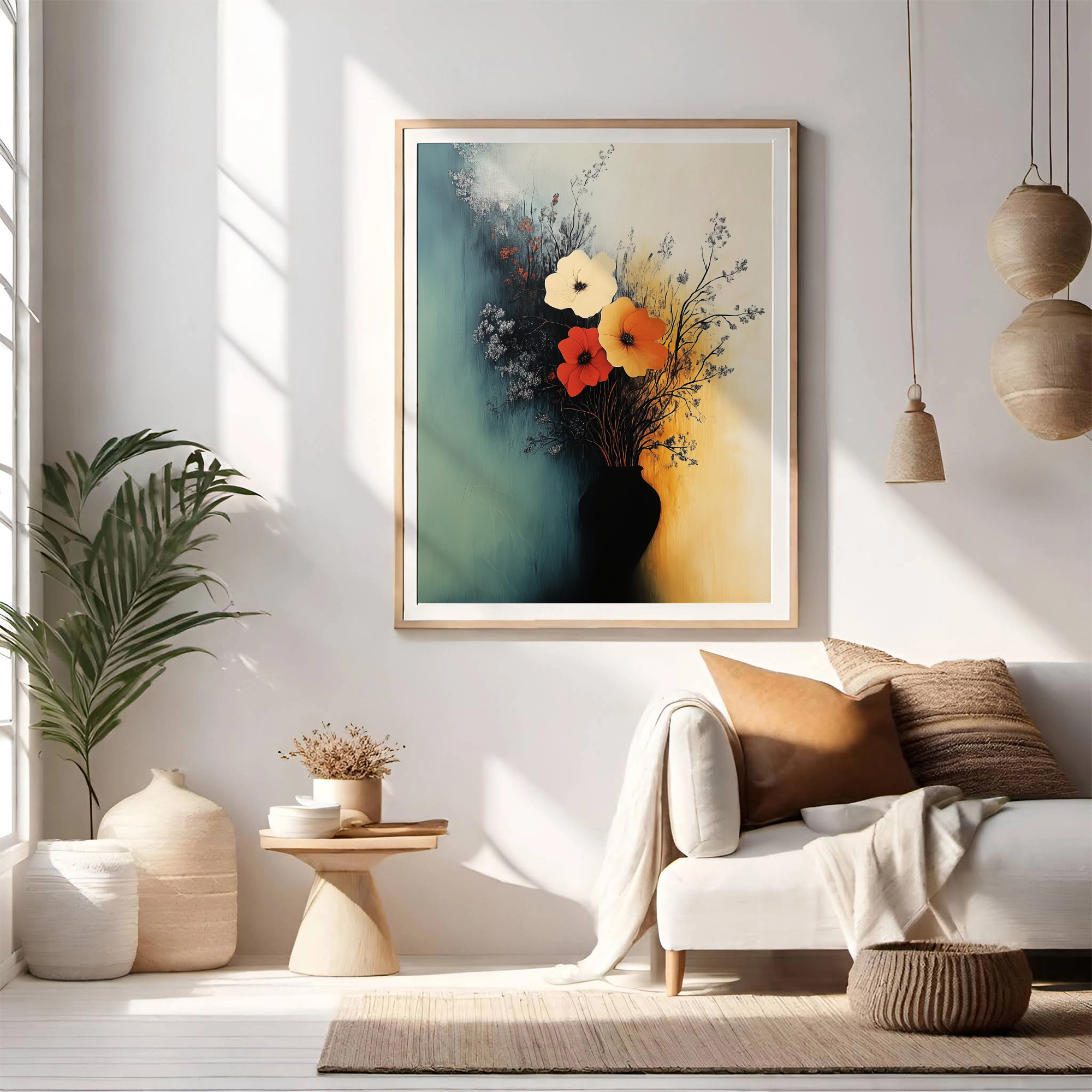 Vibrant Floral Symphony: Colorful Bouquet on Abstract Brushstroke Background. High Resolution Digital Download 300 DPI