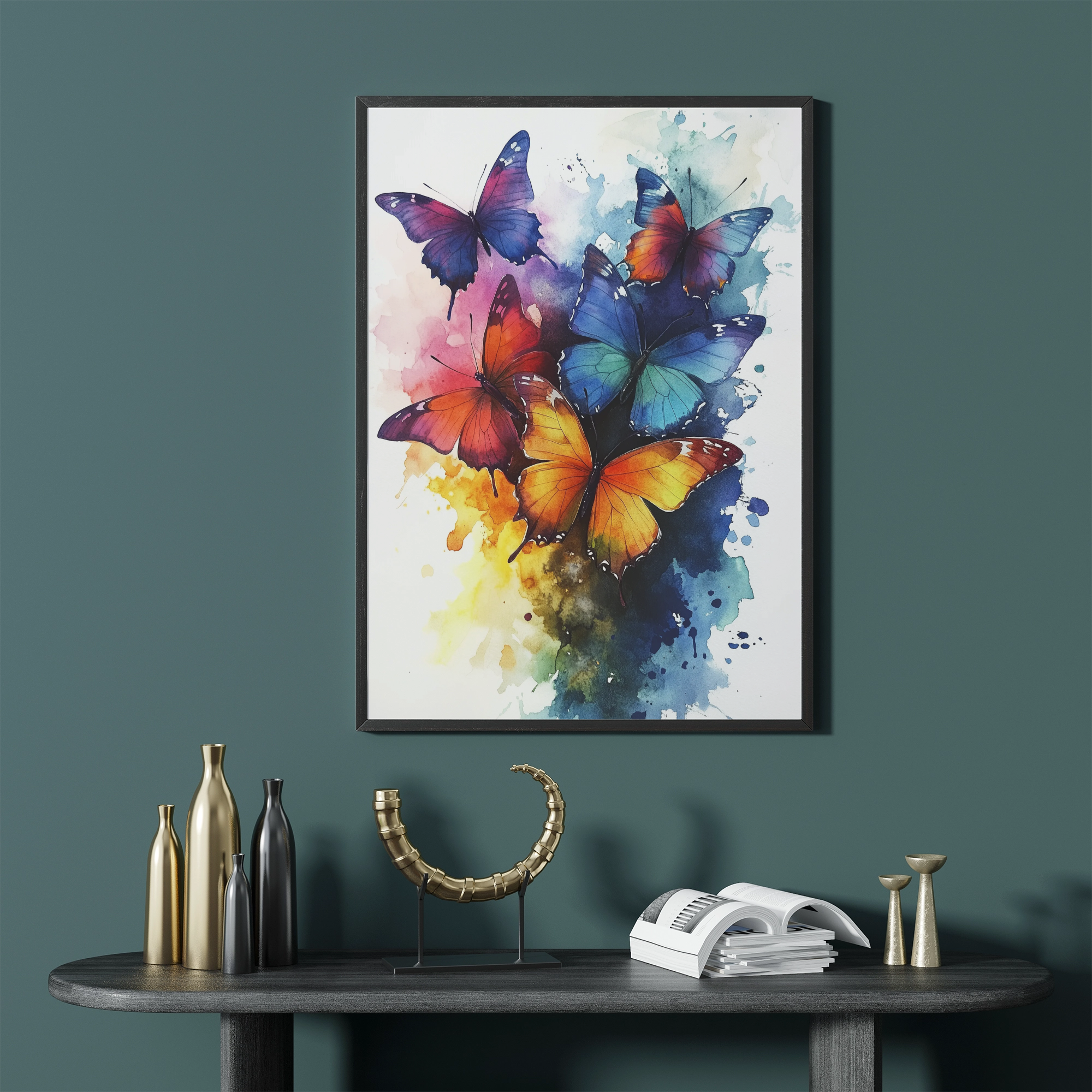 Celestial Butterfly Dance: Watercolor Rainbow Wings Amid Cosmic Nebula Splash. High Resolution Digital Download 300 DPI