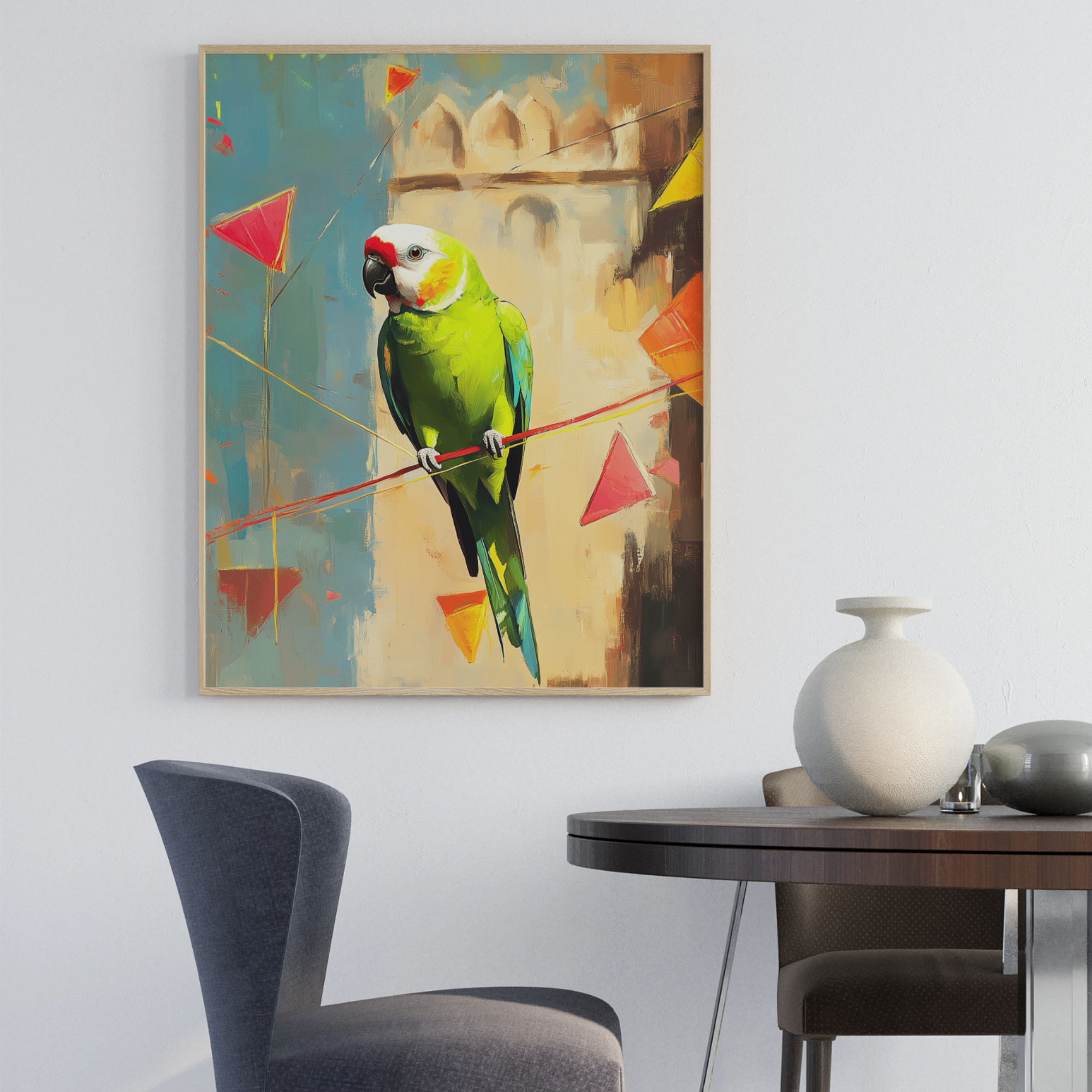 Beautiful Green Parrot Oil Painting – Nature-Inspired Illustration Wall Art. High Resolution Digital Download 300 DPI.