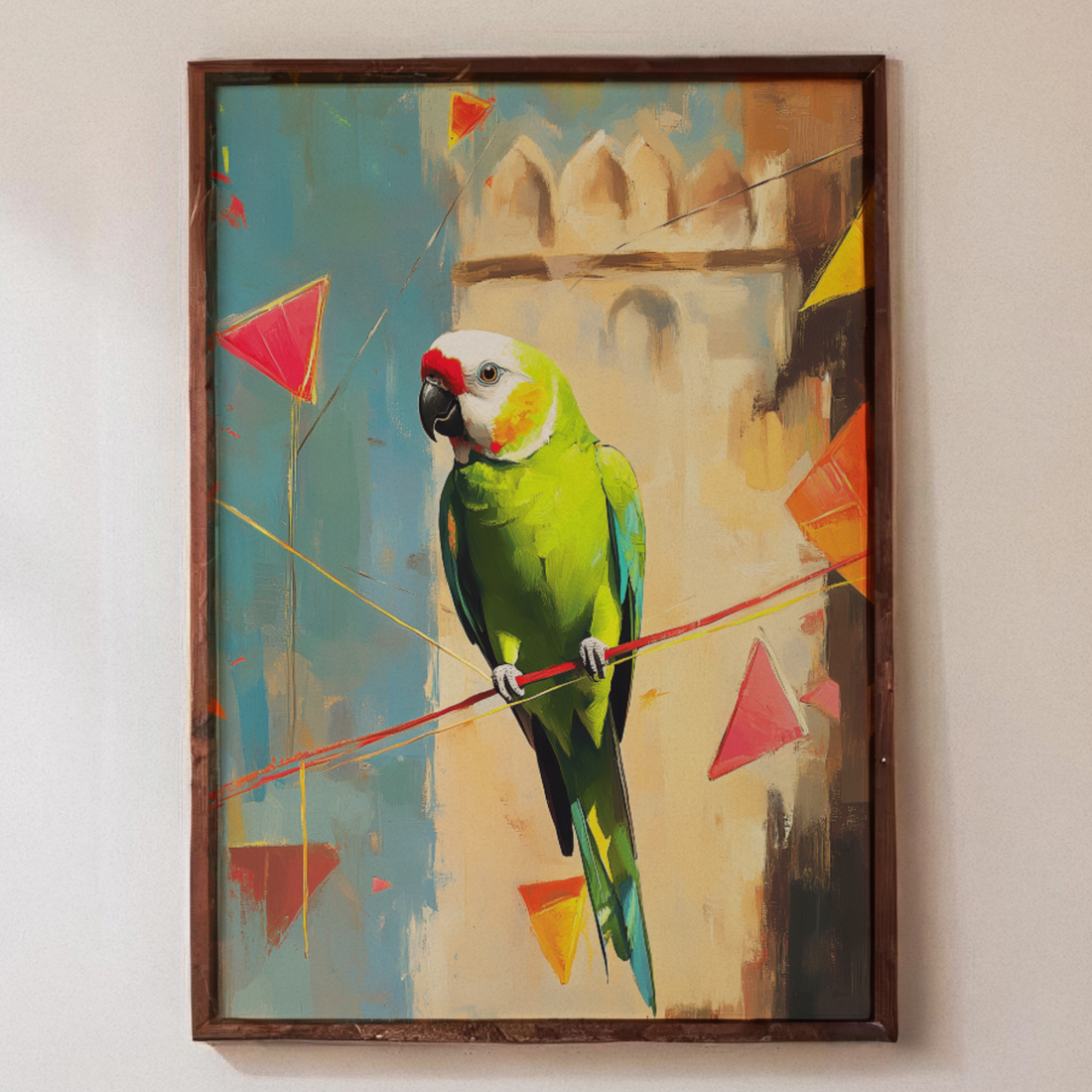 Beautiful Green Parrot Oil Painting – Nature-Inspired Illustration Wall Art. High Resolution Digital Download 300 DPI.