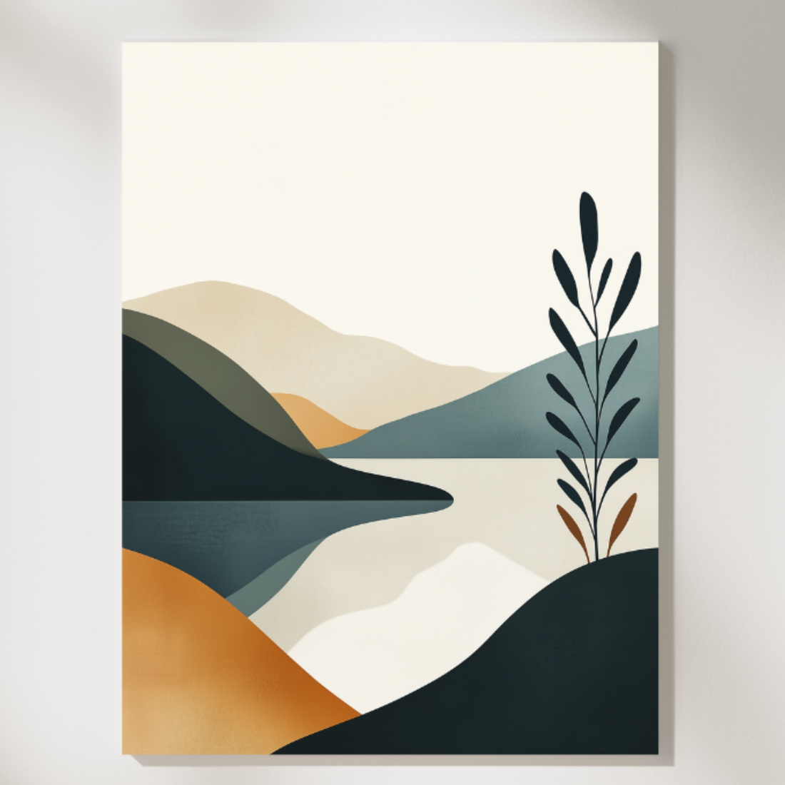 Serene Minimalist Landscape Wall Art: Pastel Hills and Calm Lake. High Resolution Digital Download 300 DPI.
