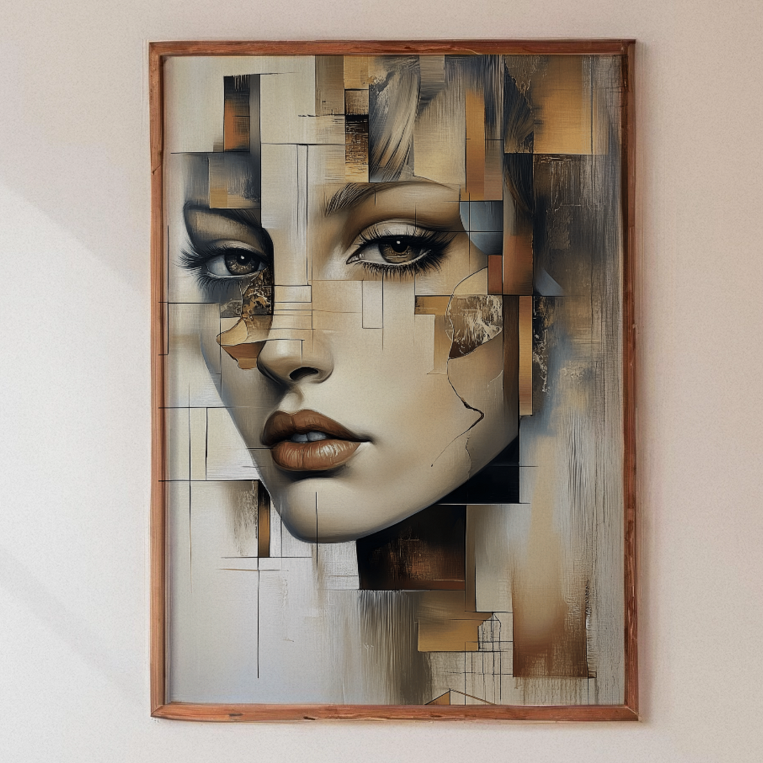 Abstract Geometric Gold Female Face Painting - Neutral Metallic Wall Art. High Resolution Digital Download 300 DPI.