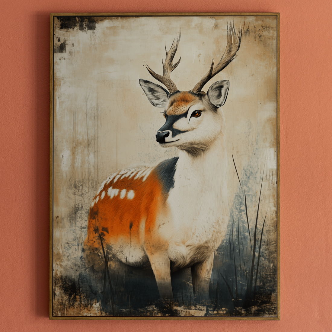 Vibrant Watercolor Deer Portrait: Colorful Wildlife Canvas Wall Art Print. High Resolution Digital Download 300 DPI.