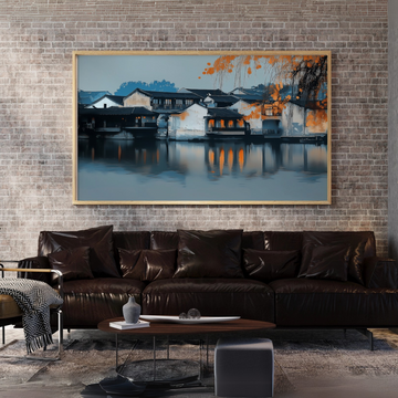 Timeless Water Town: Ancient Canals and Bridges Landscape Art Print. High Resolution Digital Download 300 DPI.