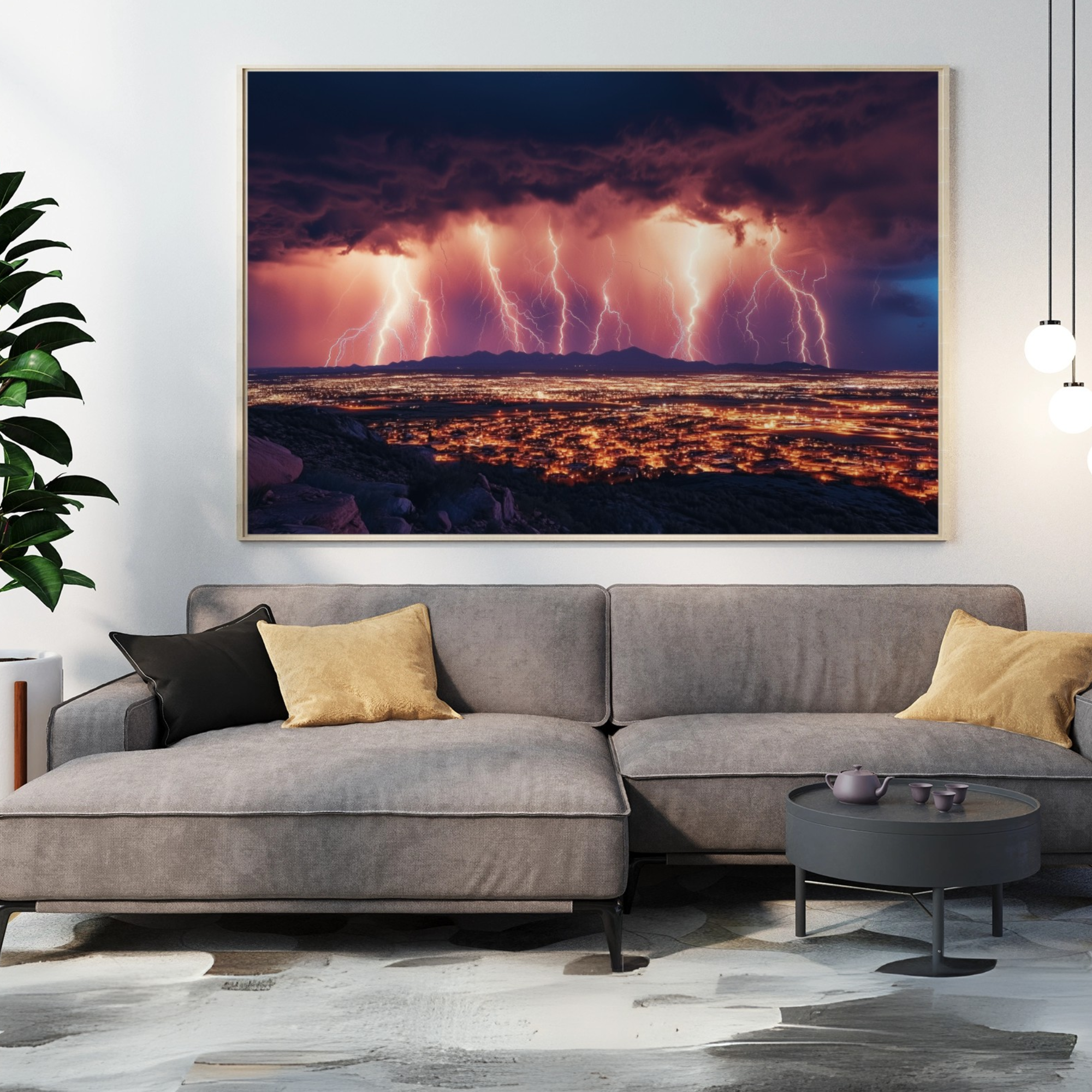 Electrifying Sky: Dramatic Lightning Storm Canvas Wall Art Print. High Resolution Digital Download 300 DPI.