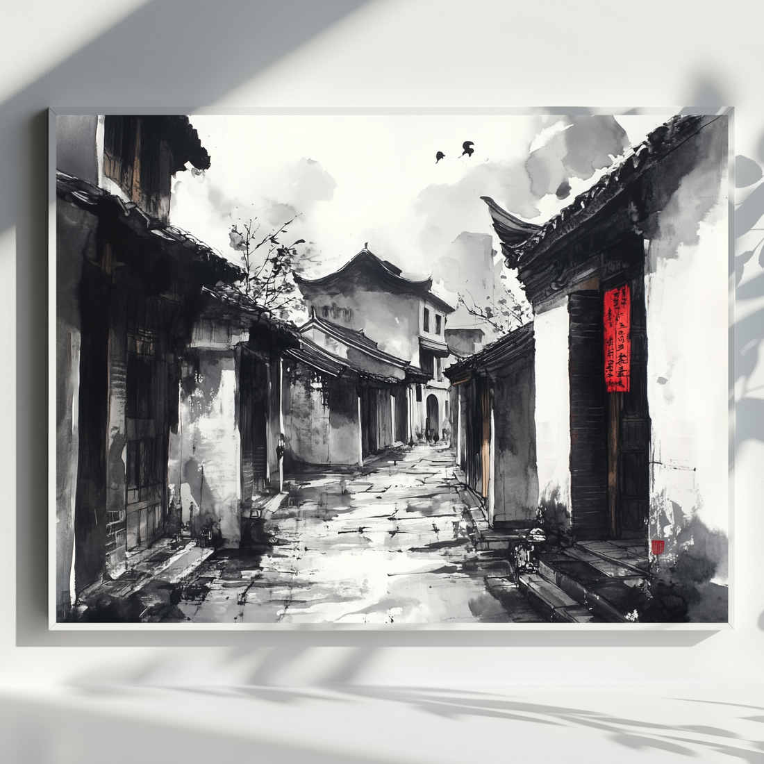 Kuanzhai Alley Wall Art Ink Painting Chengdu Historic Courtyard Chinese Style. High Resolution Digital Download 300 DPI.