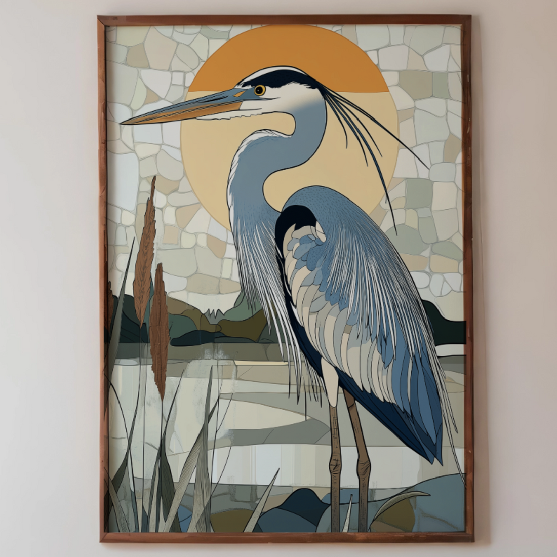 Graceful Great Blue Heron Wall Art – Nature-Inspired Bird Decor. High Resolution Digital Download 300 DPI.