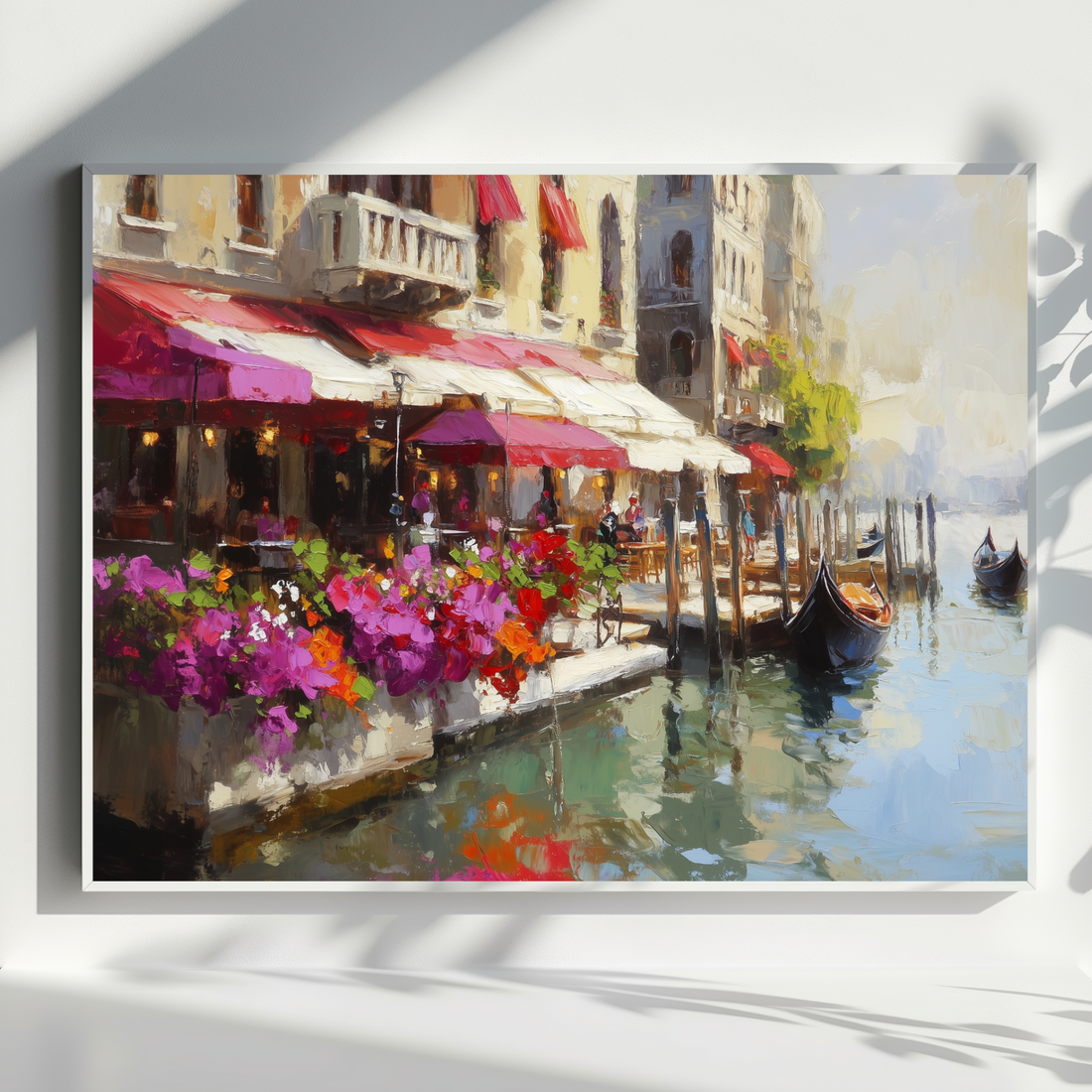 Venice Canal Wall Art Realist Oil Flowers Boats Historic Awnings. High Resolution Digital Download 300 DPI.