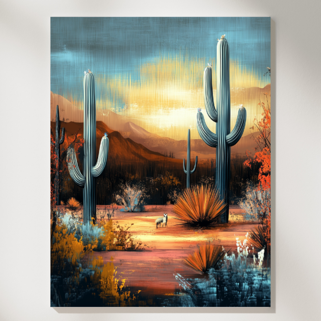 Sonoran Serenity: Desert Fox Cactus Landscape Southwest Canvas Wall Art. High Resolution Digital Download 300 DPI.