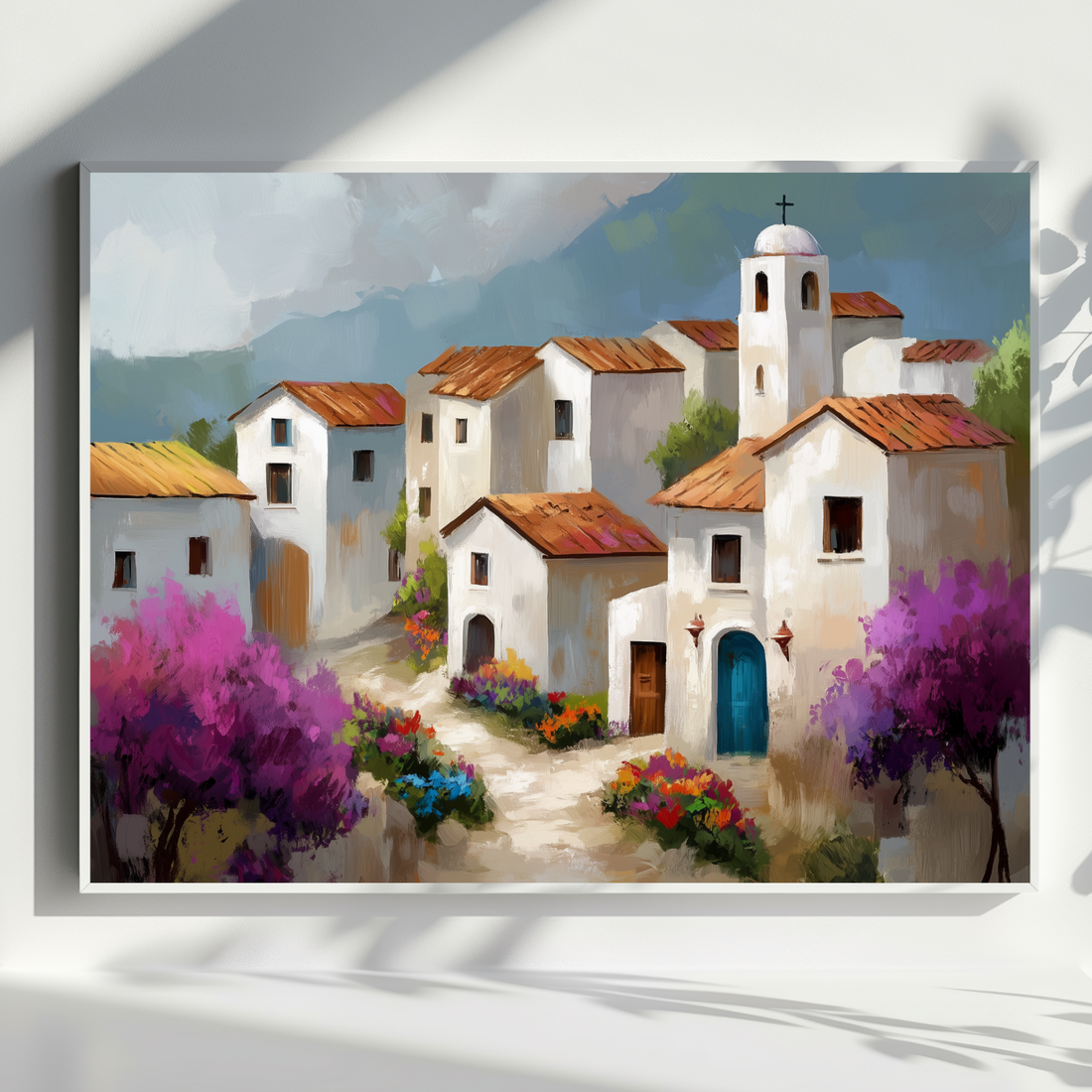 Medieval Village Wall Art Ancient European Cobblestone Street Historic Painting. High Resolution Digital Download 300 DPI.