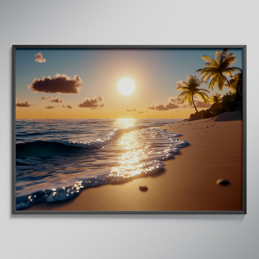Serene Coastal Sunrise: Tranquil Beach Waves Reflections Canvas Wall Art. High Resolution Digital Download 300 DPI.