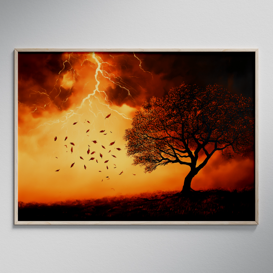 Electrifying Minimalist: Lightning Storm Tree Silhouette Modern Art Print. High Resolution Digital Download 300 DPI.