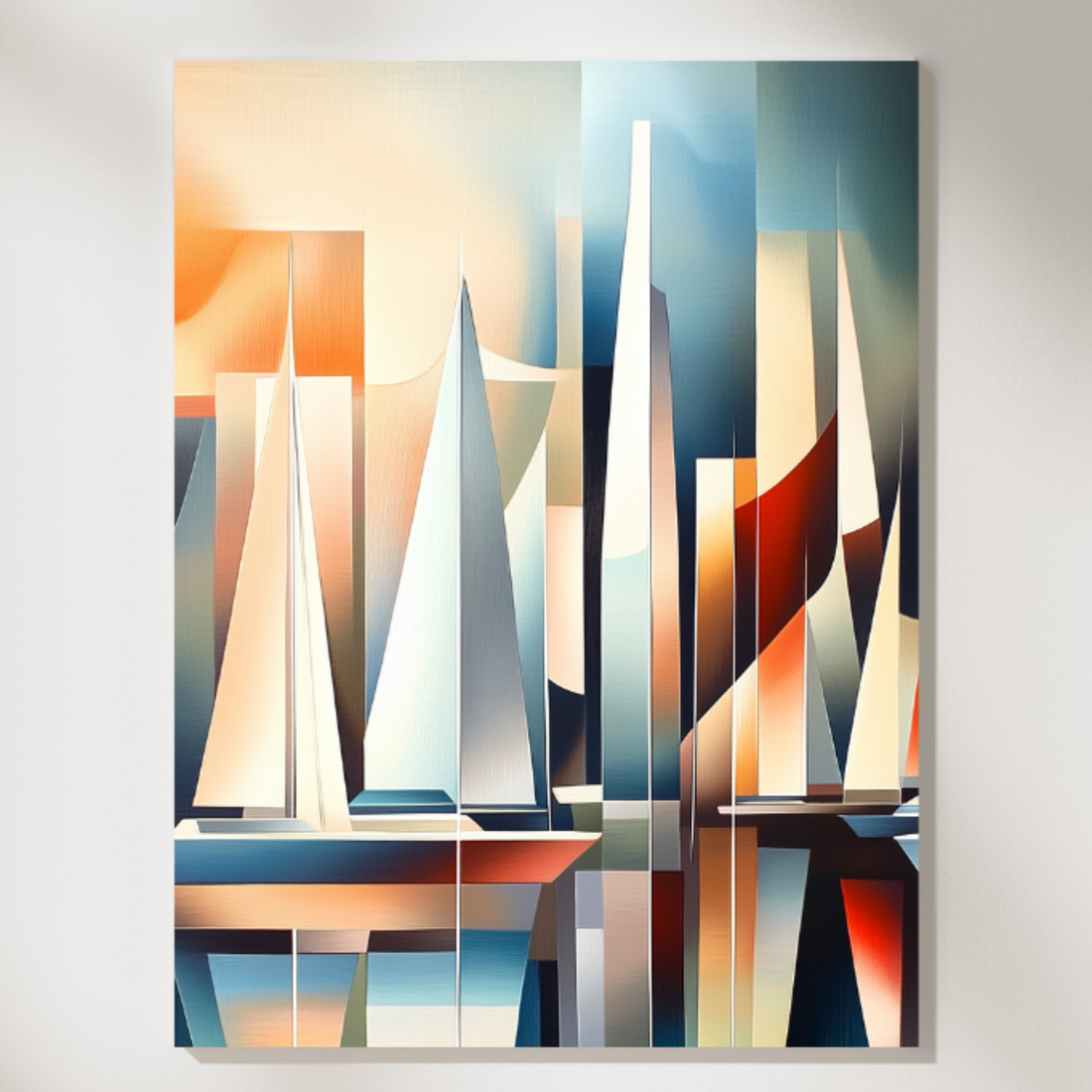 Geometric Marina Night Scene: Modern Yacht Harbor Wall Art Decor. High Resolution Digital Download 300 DPI.