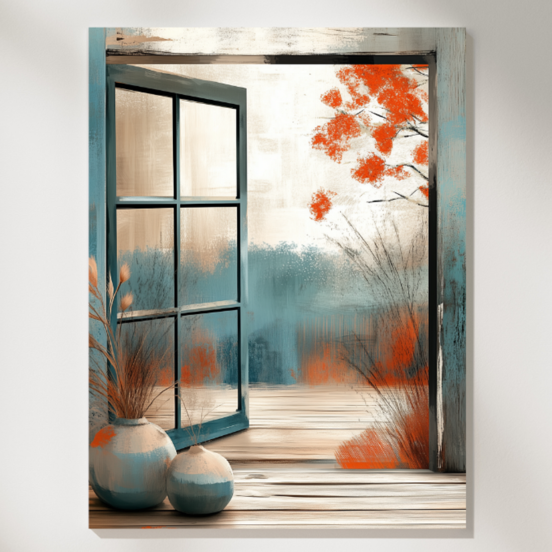 Autumn Window View: Cozy Fall Foliage Landscape Photography Wall Art. High Resolution Digital Download 300 DPI.