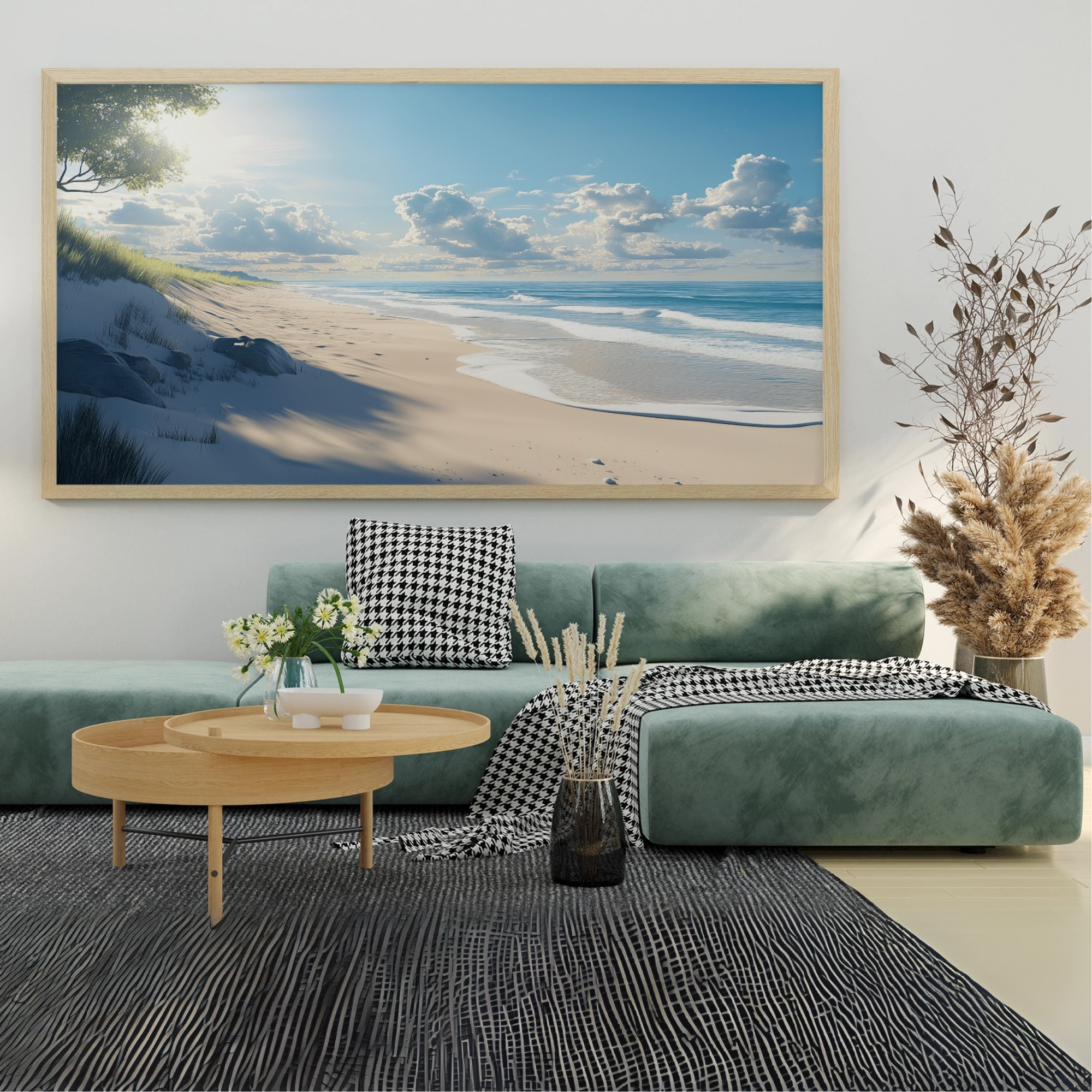 Sun-Kissed Shores: Vibrant Realistic Beach Scene Coastal Wall Art Print. High Resolution Digital Download 300 DPI.