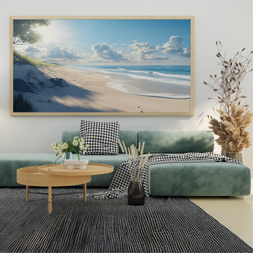 Sun-Kissed Shores: Vibrant Realistic Beach Scene Coastal Wall Art Print. High Resolution Digital Download 300 DPI.