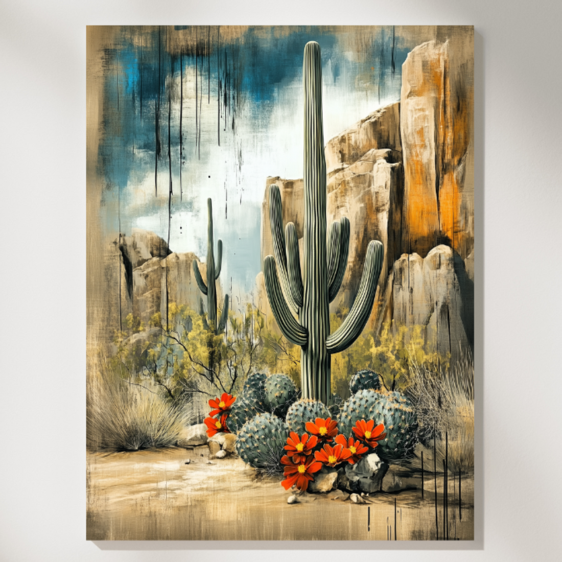 Blooming Desert Majesty: Saguaro Cactus Flowers Arizona Landscape Wall Art. High Resolution Digital Download 300 DPI.