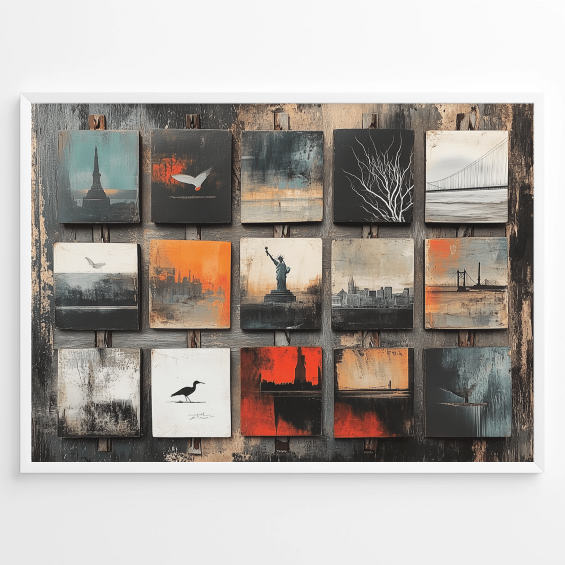 Vintage Americana Polaroid Collage - Rustic Landmark Wall Art Decor. High Resolution Digital Download 300 DPI.
