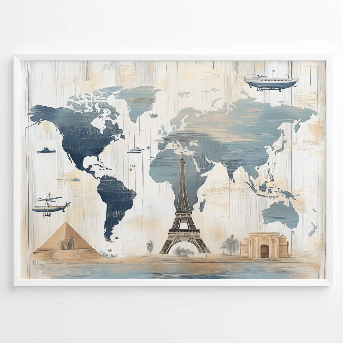 Pastel World Map Canvas - Rustic Wooden Travel Wall Decor. High Resolution Digital Download 300 DPI.