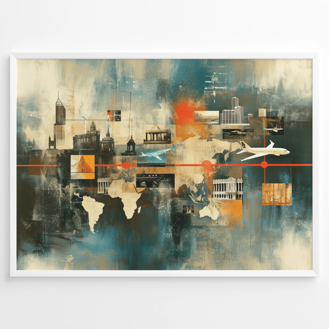 Vibrant World Monuments Map Canvas - Colorful Travel-Inspired Wall Art. High Resolution Digital Download 300 DPI.