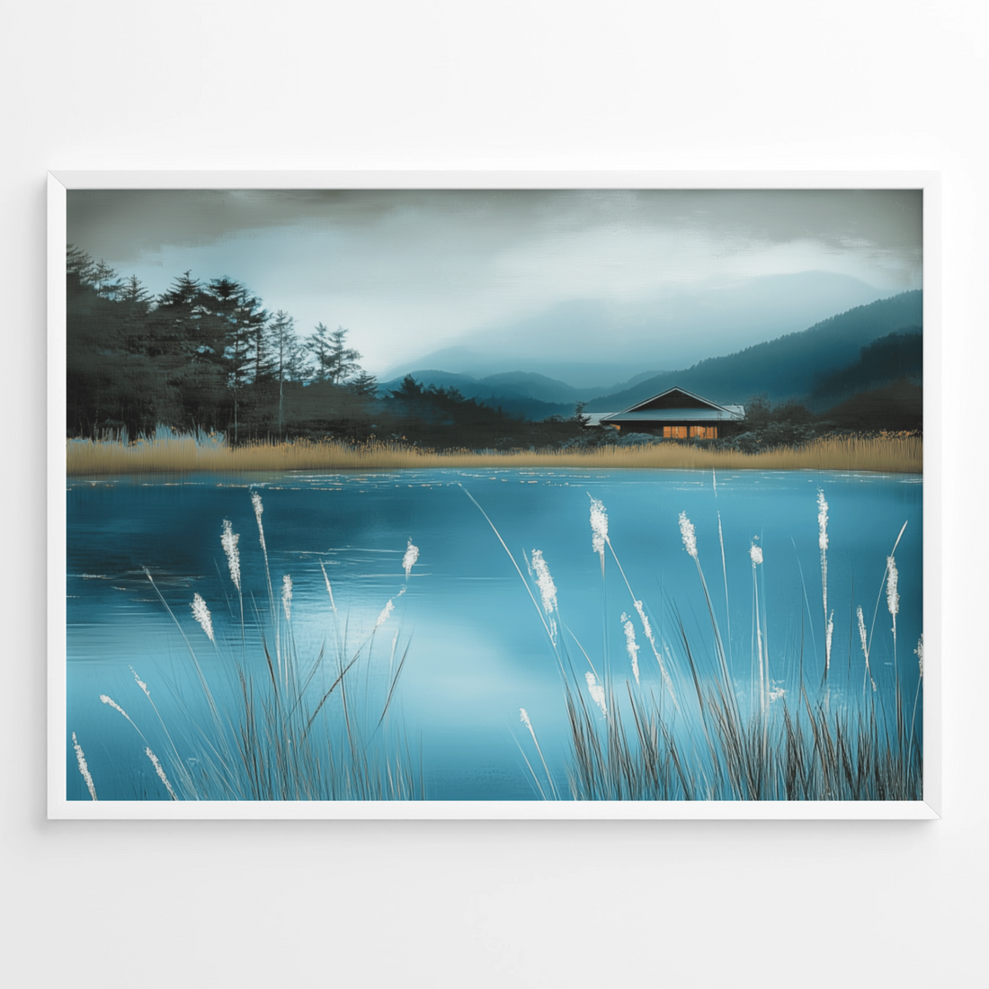 Ethereal Blue Pond: Tranquil Illuminated Landscape Wall Art Print. High Resolution Digital Download 300 DPI.