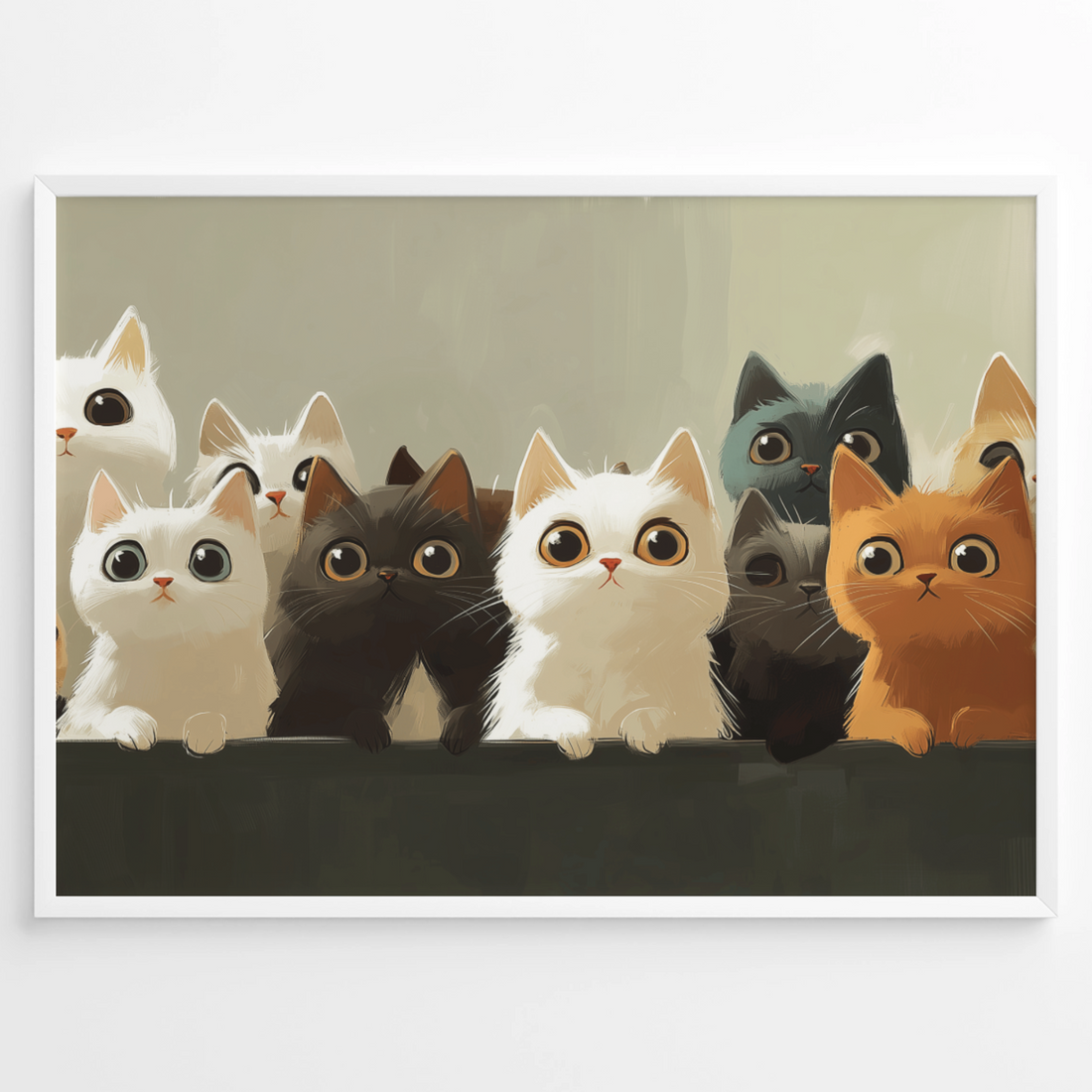 Adorable Cartoon Kitten Illustration Wall Art Print. High Resolution Digital Download 300 DPI.