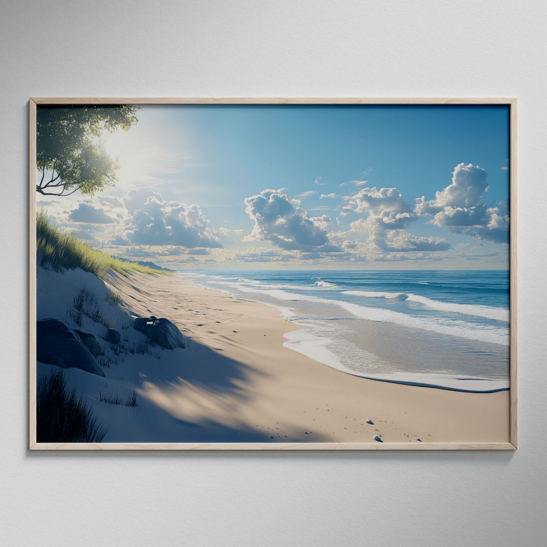 Sun-Kissed Shores: Vibrant Realistic Beach Scene Coastal Wall Art Print. High Resolution Digital Download 300 DPI.