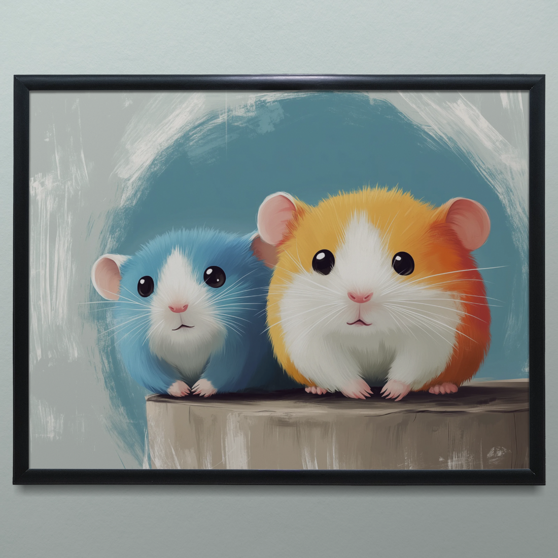 Charming Hamster Duo: Teal Circle Minimalist Pet Portrait Wall Art. High Resolution Digital Download 300 DPI.