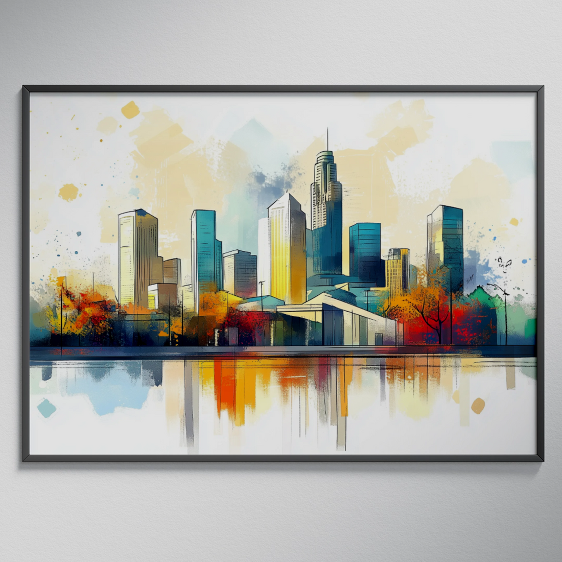 Serene LA Skyline: Elegant Watercolor Cityscape Art Print. High Resolution Digital Download 300 DPI.