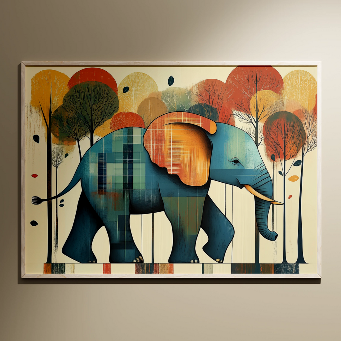 Vibrant Elephant Oasis: Colorful Abstract Wildlife Canvas Art Print. High Resolution Digital Download 300 DPI.