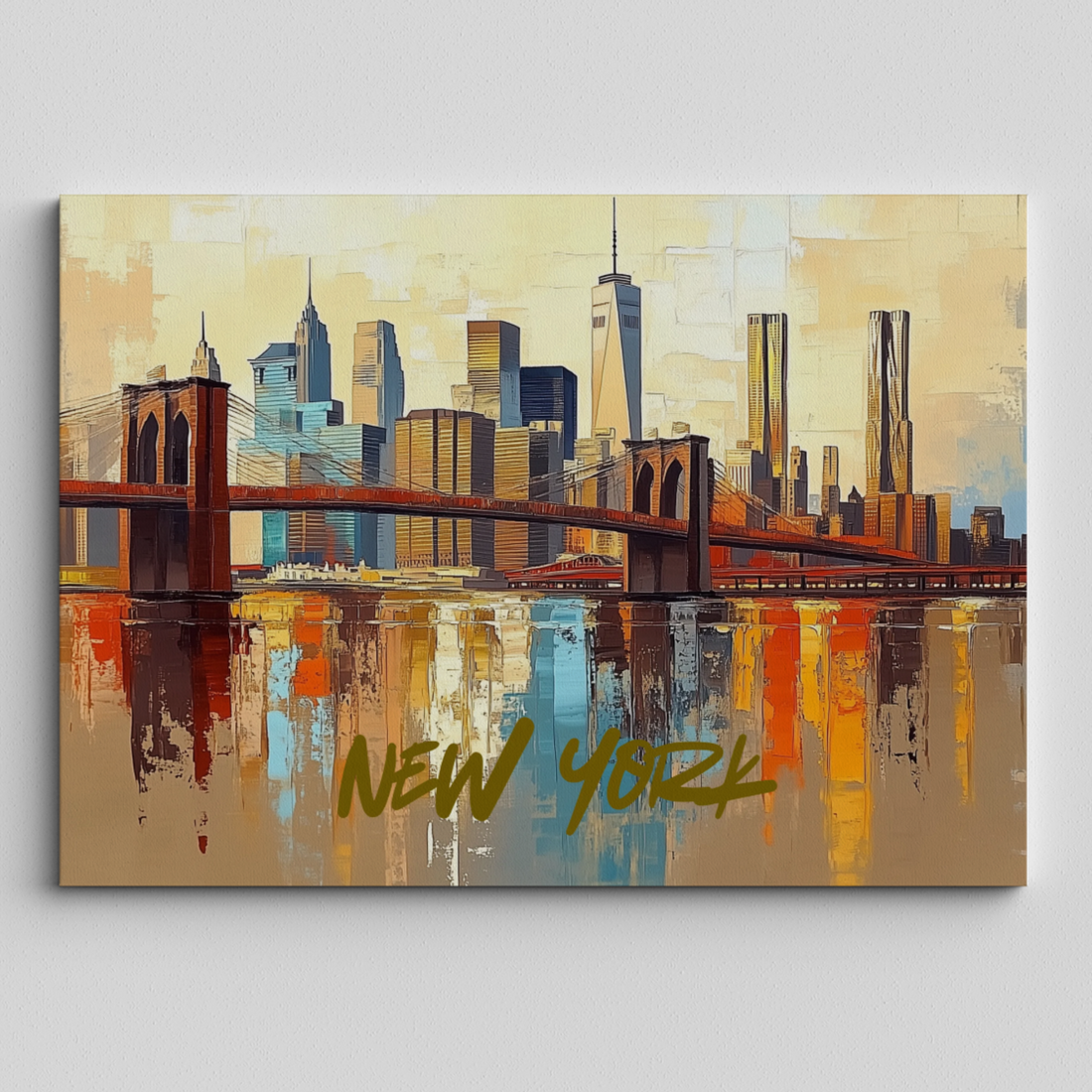 Vibrant NYC Twilight: Modern Brooklyn Bridge Cityscape Abstract Wall Art. High Resolution Digital Download 300 DPI.
