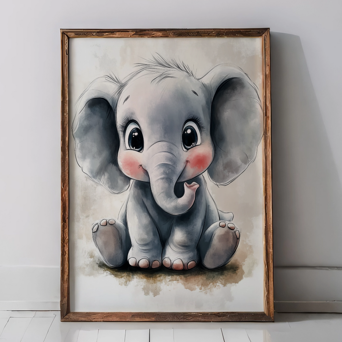 Adorable Baby Elephant: Whimsical Watercolor Nursery Art Print. High Resolution Digital Download 300 DPI.
