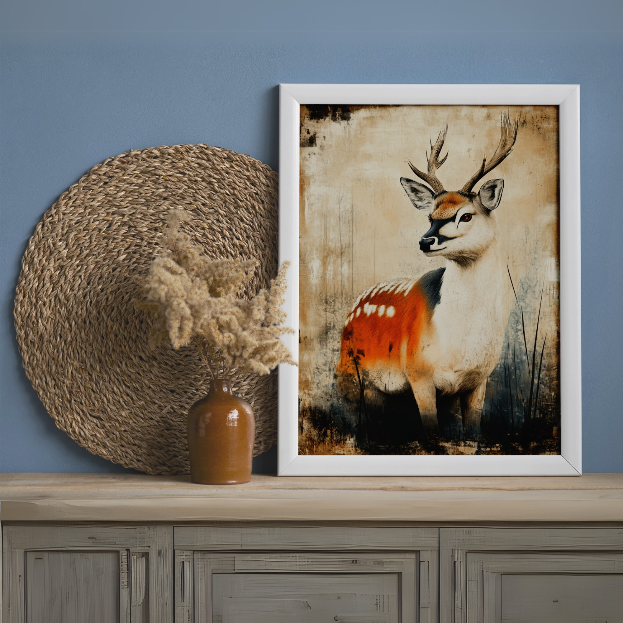 Vibrant Watercolor Deer Portrait: Colorful Wildlife Canvas Wall Art Print. High Resolution Digital Download 300 DPI.