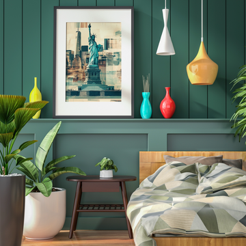 Timeless Liberty Reimagined: Classic Meets Modern NYC Skyline Art Print. High Resolution Digital Download 300 DPI.