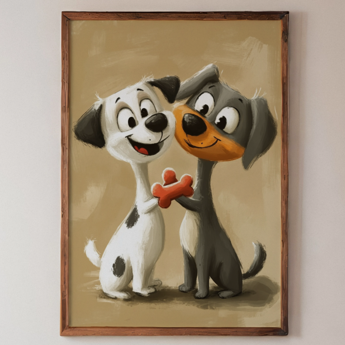 Puppy Love Delight : Whimsical Oil Painting of Quirky Canine Romance. High Resolution Digital Download 300 DPI.